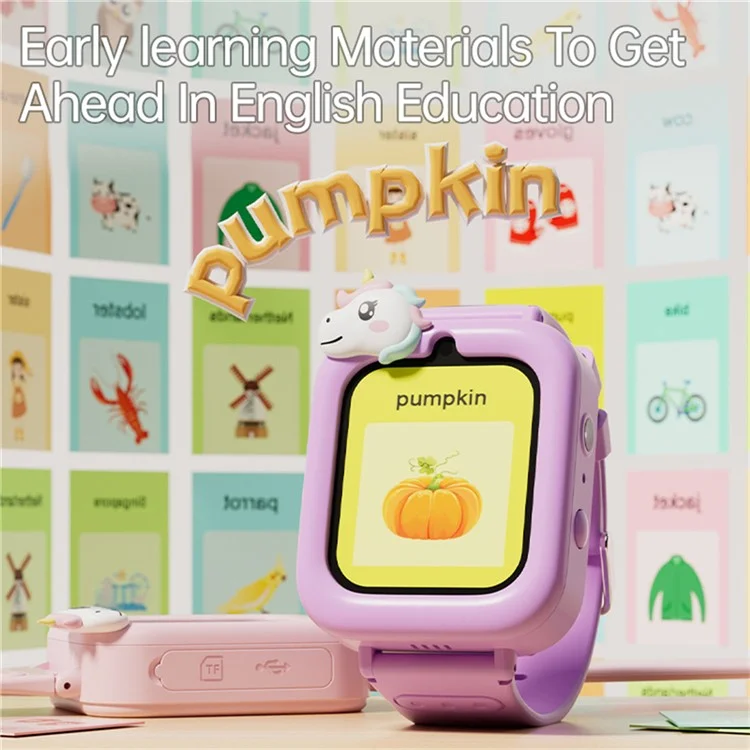 K90 Montre Intelligente pour Enfants avec Écran Tactile de 1,83 Pouce, 36 Jeux, Enregistreur Vidéo, Lecteur de Musique et Lampe de Poche - Violet