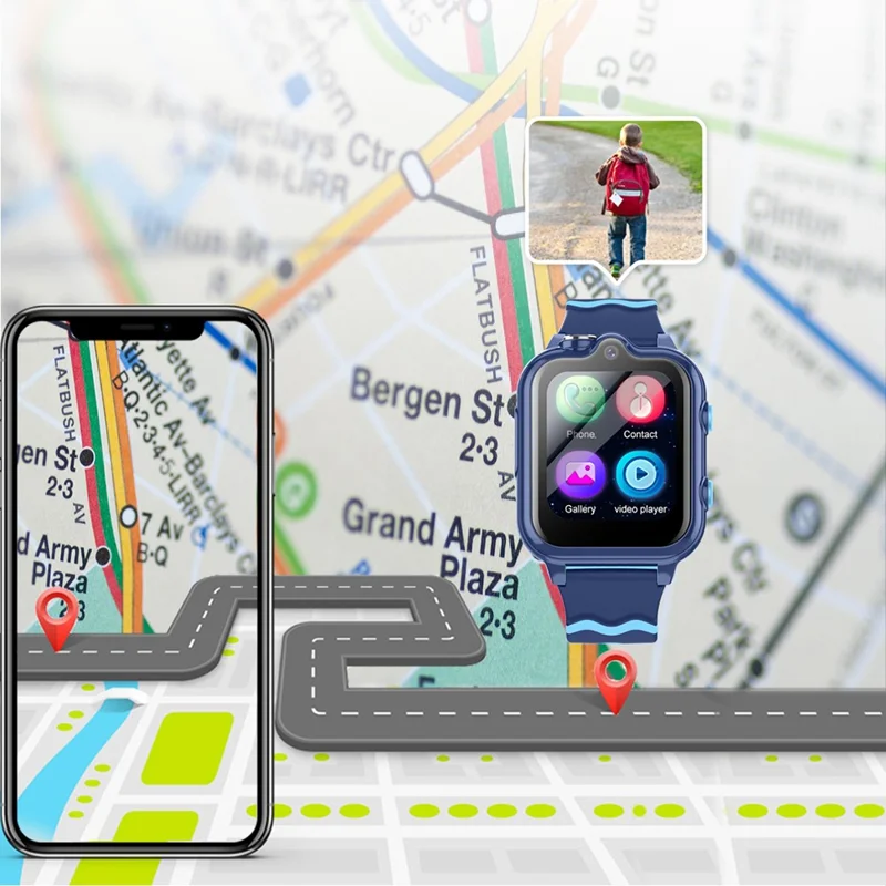 Montre Intelligente Android 8.1 pour Enfants 1Go + 8Go GPS Suivi Caméra 2MP Montre de Sport Compatible Whatsapp - Rose
