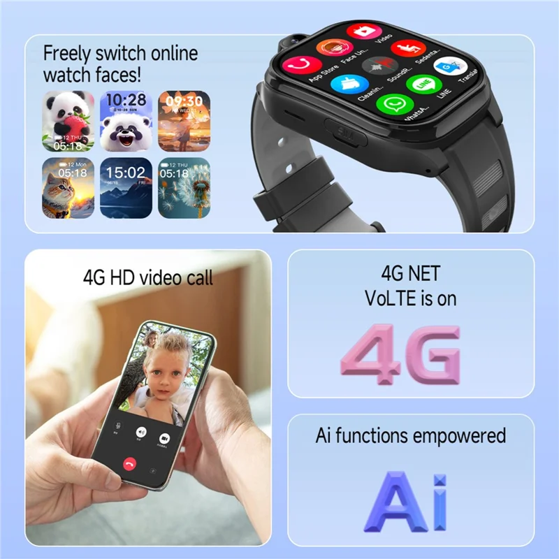D19 2.0 Inch 4G Kids Smart Watch SOS Call 2GB RAM 16GB ROM GPS Tracker (Europe  /  Asia  /  Africa Version) - Purple