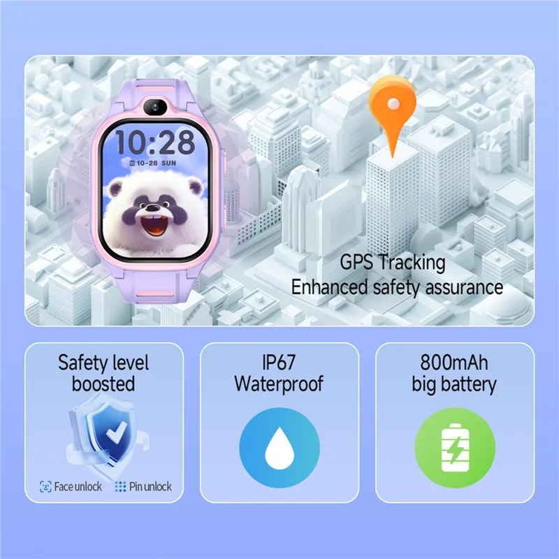D19 2.0 Inch 4G Kids Smart Watch SOS Call 2GB RAM 16GB ROM GPS Tracker (Europe  /  Asia  /  Africa Version) - Purple