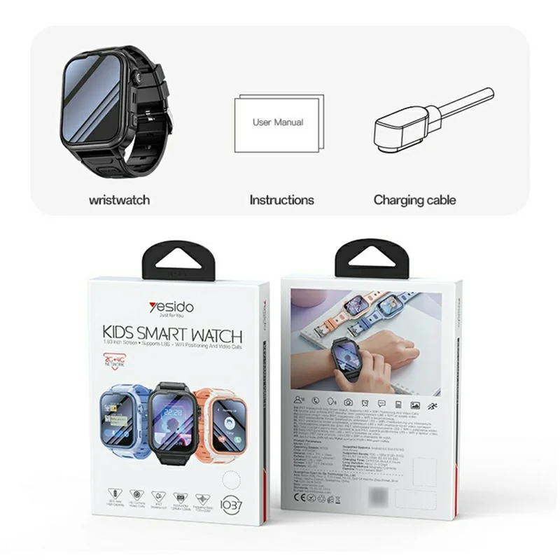 YESIDO IO37 For Children 4G Smartwatch IP67 Waterproof GPS Tracking Video Call Wrist Watch with SOS Function - Blue