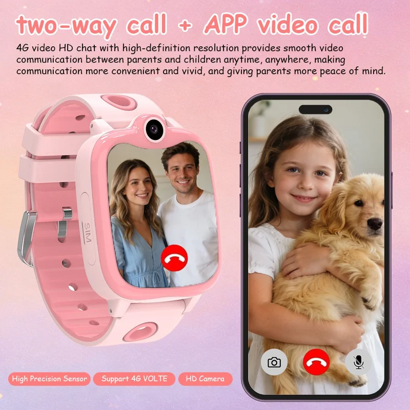 DH10 Kids GPS Smart Watch 4G Smart Watch with Call, Family Voice, SOS, IP67 Waterproof (Europe / Asia / Africa Version) - Pink