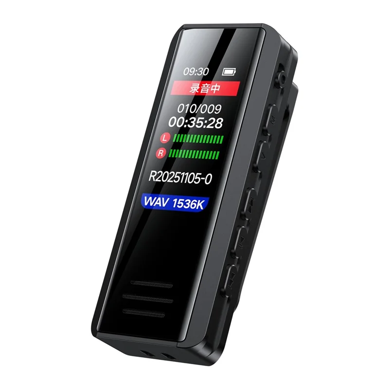 B200 Enregistreur Vocal Mini Cravate avec Réduction de Bruit 8 Go, Écran 1,47 pouces - Noir