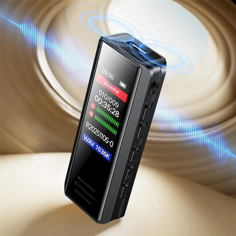 B200 Enregistreur Vocal Mini Cravate avec Réduction de Bruit 8 Go, Écran 1,47 pouces - Noir