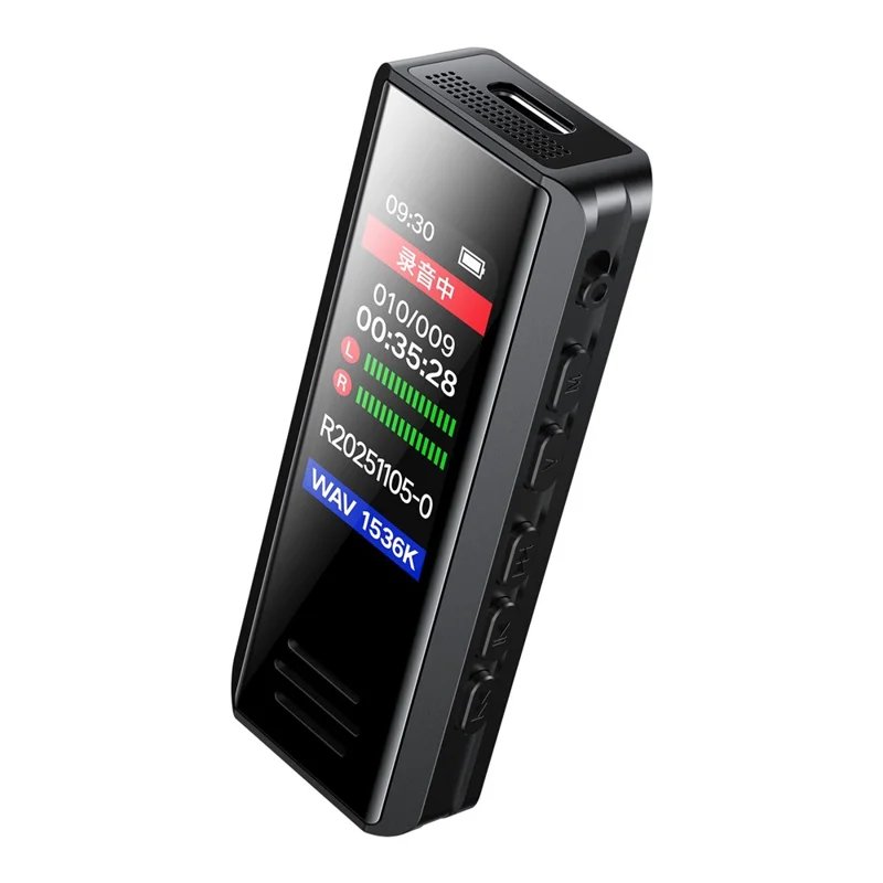 B200 Enregistreur Vocal Mini Cravate avec Réduction de Bruit 8 Go, Écran 1,47 pouces - Noir