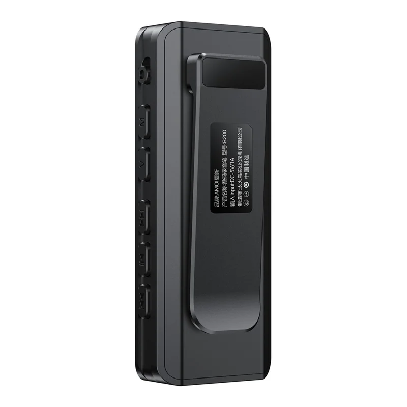 B200 Enregistreur Vocal Mini Cravate avec Réduction de Bruit 8 Go, Écran 1,47 pouces - Noir