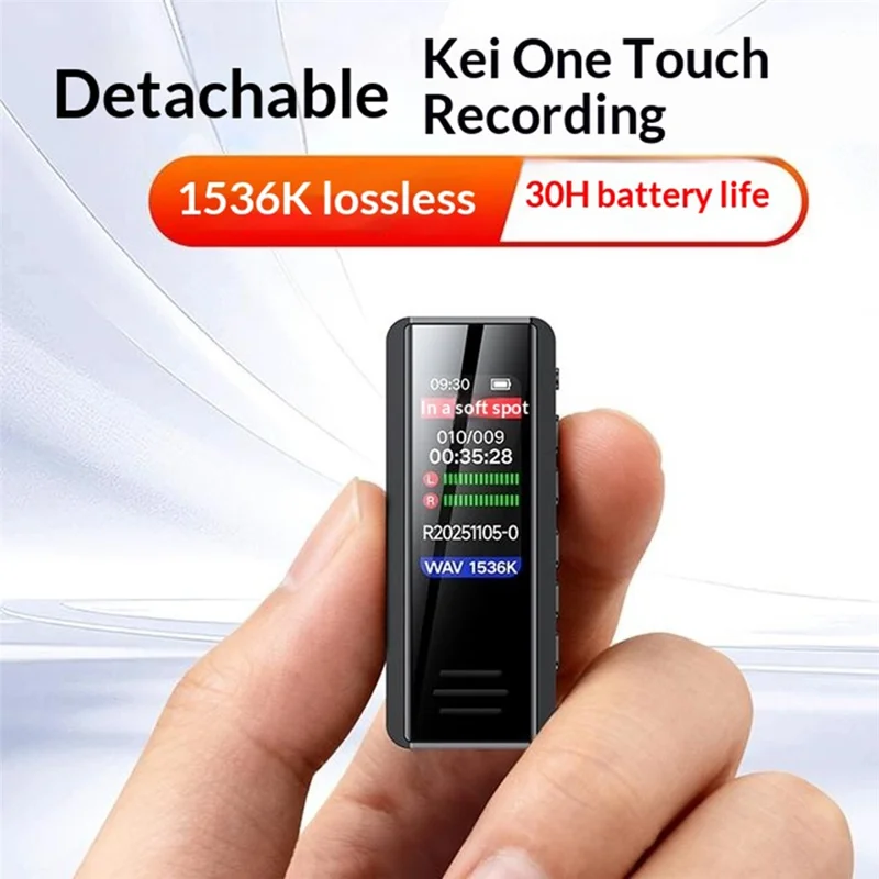 B200 Enregistreur Vocal Mini Cravate avec Réduction de Bruit 8 Go, Écran 1,47 pouces - Noir