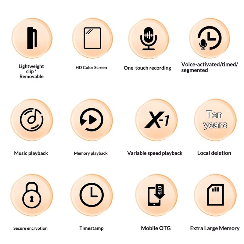 B200 Enregistreur Vocal Mini Cravate avec Réduction de Bruit 8 Go, Écran 1,47 pouces - Noir