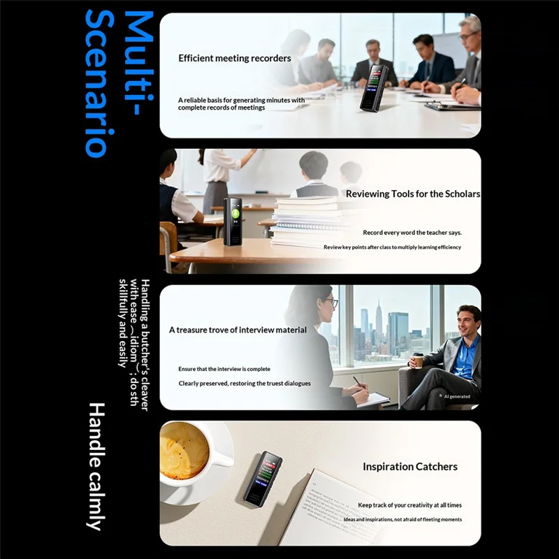 B200 Enregistreur Vocal Mini Cravate avec Réduction de Bruit 8 Go, Écran 1,47 pouces - Noir