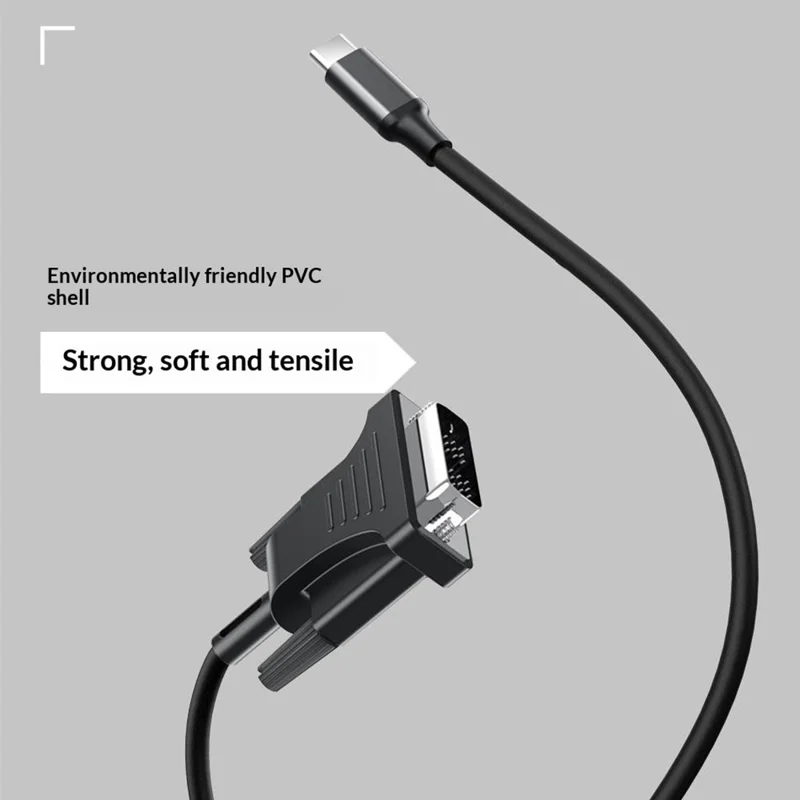 HC-65 USB 3.1 Type-C til DVI adapterkabel, 1080P video kabel til MacBook, laptop, monitor, projector - Sort