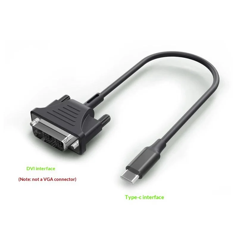 HC-65 USB 3.1 Type-C til DVI adapterkabel, 1080P video kabel til MacBook, laptop, monitor, projector - Sort