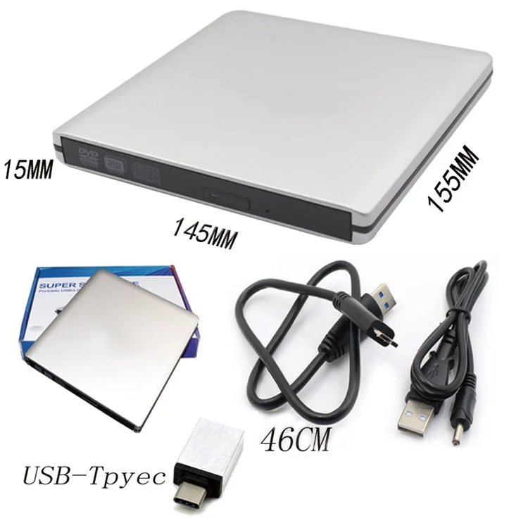 DVD DVD CD Drive Portable Portable en Aluminium Réécriture du Brûleur à Haute Vitesse Transfert de Données Pour Ordinateur Portable PC