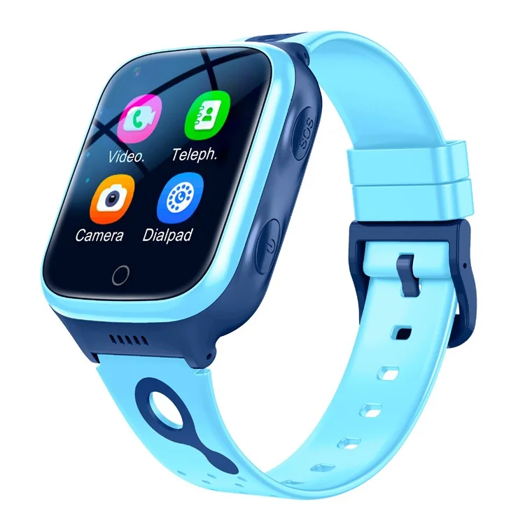 Montre connectée pour enfants K9 4G 1,4 pouces avec écran tactile, WiFi, appel vidéo, GPS et caméra rechargeable - Bleu