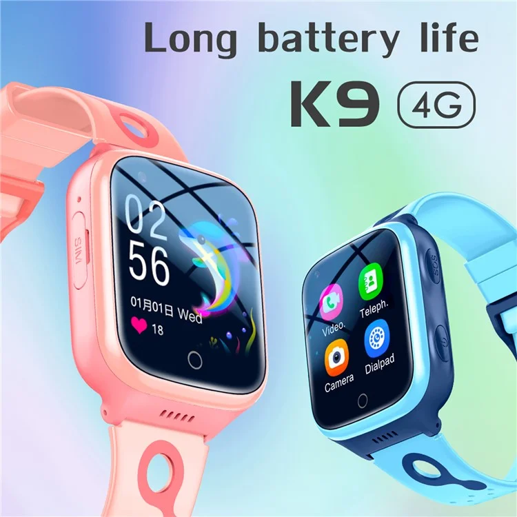 Montre connectée pour enfants K9 4G 1,4 pouces avec écran tactile, WiFi, appel vidéo, GPS et caméra rechargeable - Bleu