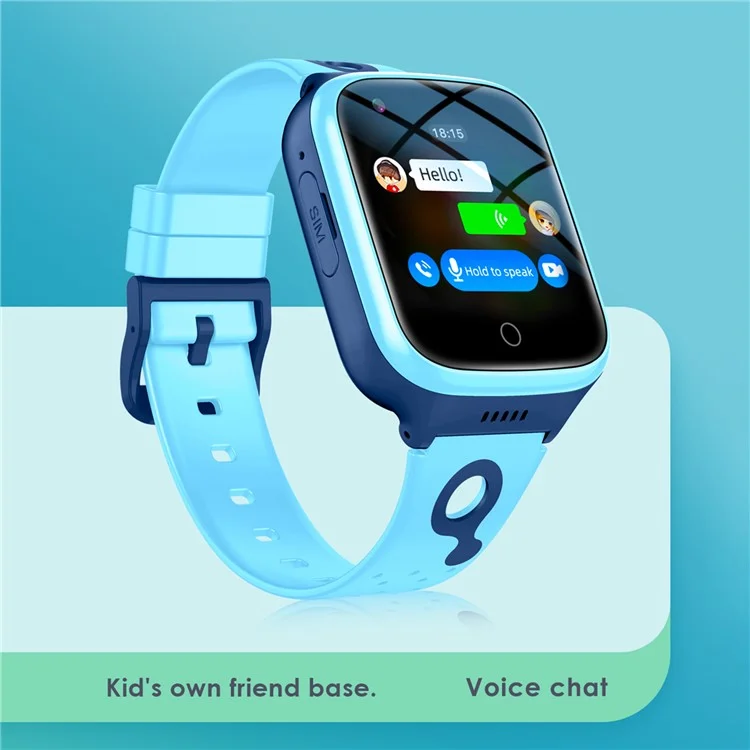 Montre connectée pour enfants K9 4G 1,4 pouces avec écran tactile, WiFi, appel vidéo, GPS et caméra rechargeable - Bleu