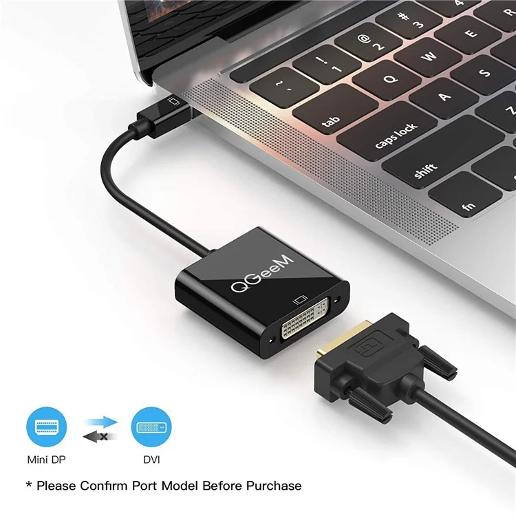 QGEEM QG-HD27 Mini DP vers Câble Adaptateur DVI Mini DisplayPort Mâle vers Femelle DVI Compatible avec MacBook Port Thunderbolt Moniteur Projecteur