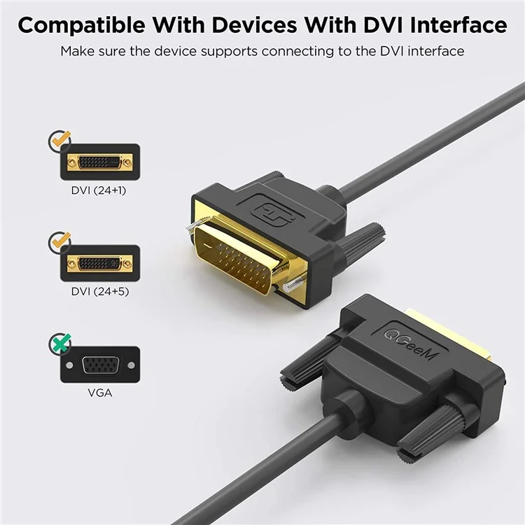 QGEEM QG-HD15 1m DVI to DVI Cable Male to Male Dual-Link DVI Cable Adapter Support 2560x1600/60Hz Compatible with DVI-D (24+1)