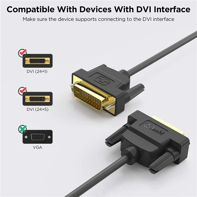 QGEEM QG-HD15 1.8m DVI Male to DVI Male Cable Adapter Dual-Link Cord Converter Support 2560x1600/60Hz Compatible with DVI-D (24+1)