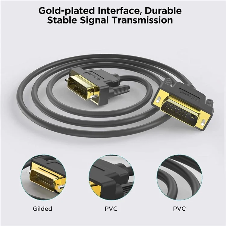 QGEEM QG-HD15 1.8m DVI Male to DVI Male Cable Adapter Dual-Link Cord Converter Support 2560x1600/60Hz Compatible with DVI-D (24+1)
