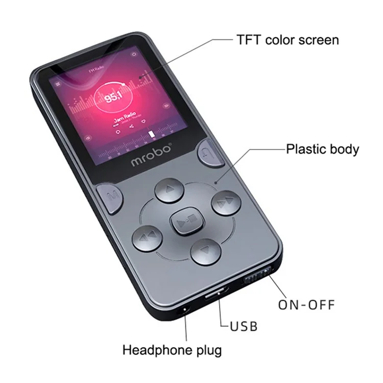 MROBO X-02 16GB 1.8-inch Screen Portable Student Learning MP4 Player Sound Recording Music Video Player with Speaker