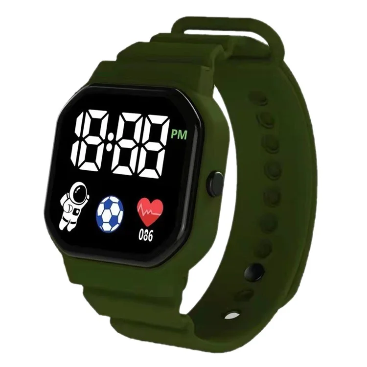 Montre intelligente pour étudiants C3-12 Écran LED de 1,5 pouces Montre électronique Motif astronaute Étanche - Vert armée
