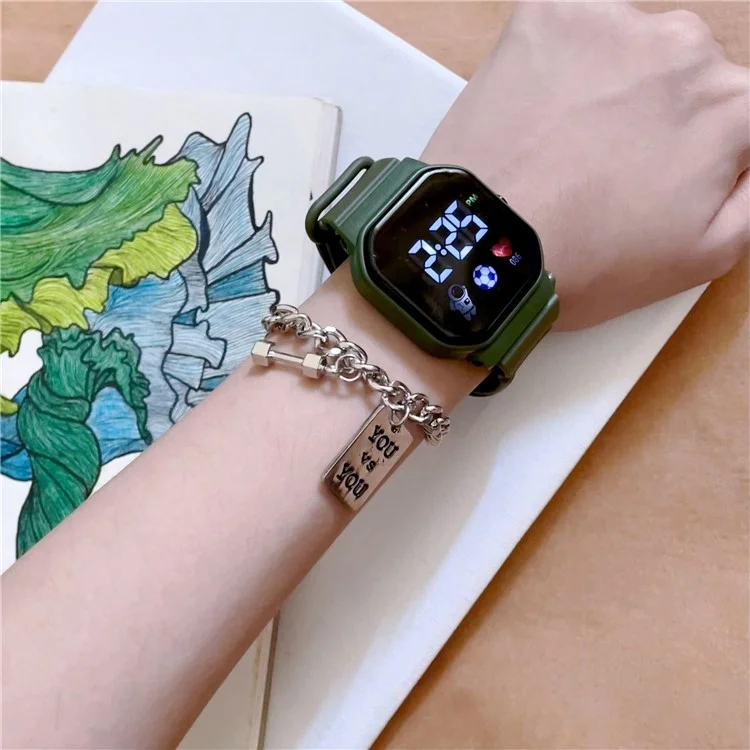 Montre intelligente pour étudiants C3-12 Écran LED de 1,5 pouces Montre électronique Motif astronaute Étanche - Vert armée