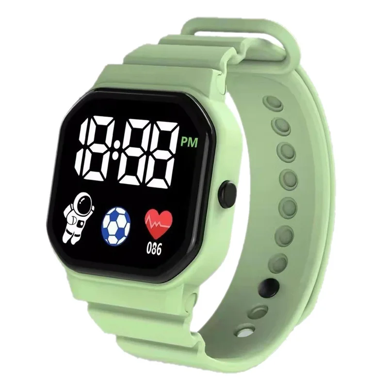 C3-12 Student Watch 1.5" LED Screen Electronic Watch Astronaut Pattern Waterproof Watch - Matcha Green
