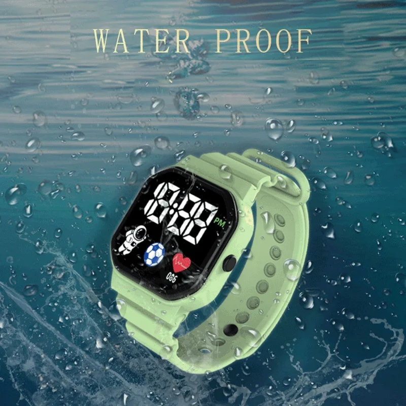 C3-12 Student Watch 1.5" LED Screen Electronic Watch Astronaut Pattern Waterproof Watch - Matcha Green