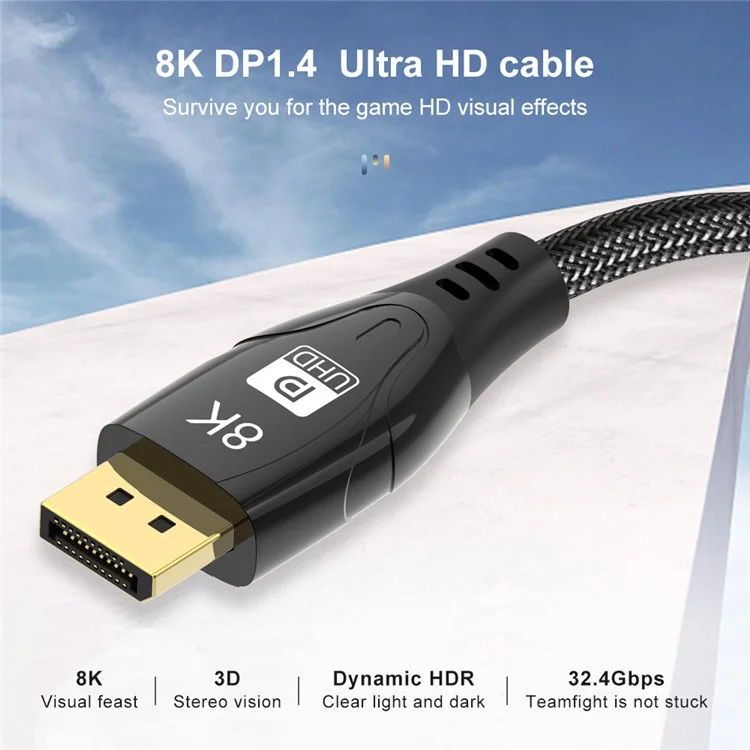 1,5 m DP auf DP 1.4 8K / 4K Ultra HD-Kabel 144 / 165 Hz Monitor TV Gaming Stereo Audio Video Kabel