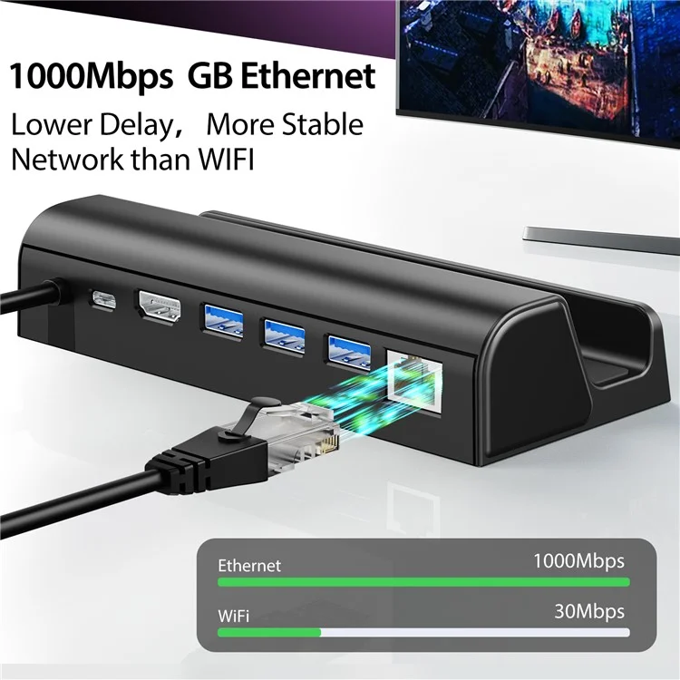 6 em 1 Estação de Ancoragem Para o Convés a Vapor Dock HD 4K / 60Hz, Gigabit Ethernet, 3 USB3.0, Hub Portátil da Porta USB-C Com Suporte