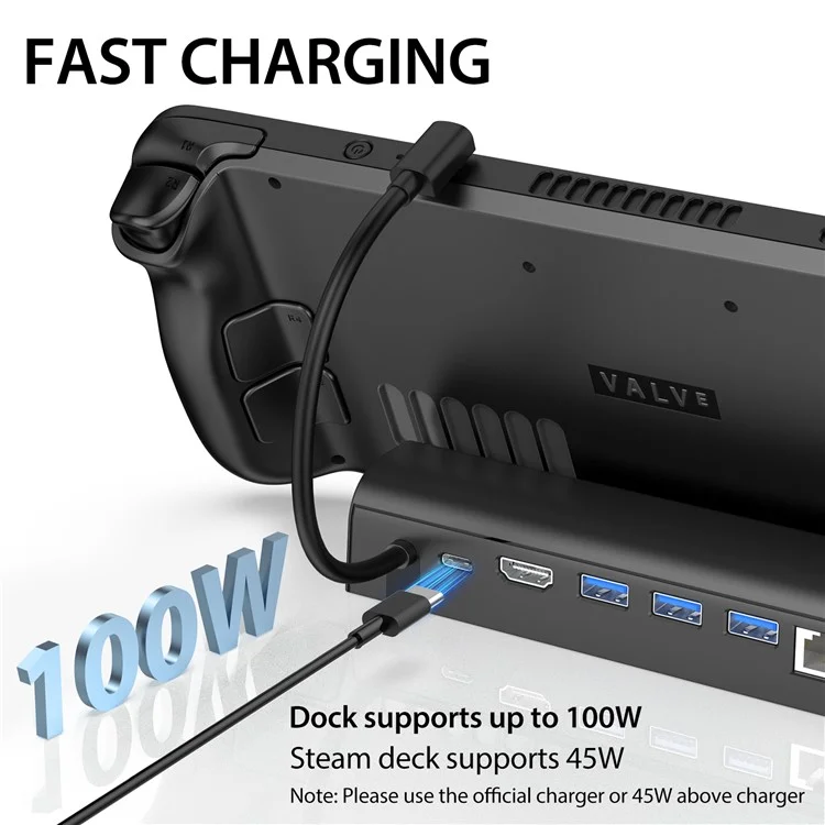 6 in 1 Docking Station for Steam Deck Dock HD 4K / 60Hz, Gigabit Ethernet, 3 USB3.0, USB-C Port Portable Hub with Stand