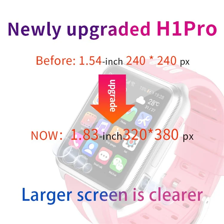 H1PRO 1,83" Large Screen Smart Phone Watch 4G Dual Camera Kids Watch 2+16G - Schwarz / Grau