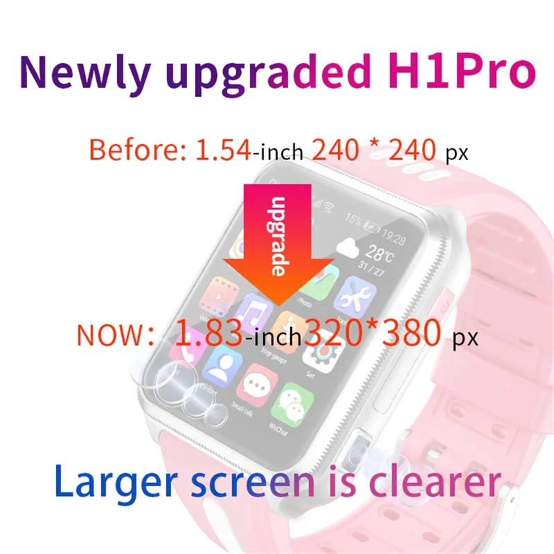 H1PRO 1.83" Large Screen Smart Phone Watch 4G Dual Camera Kids Watch 2+16G - Pink
