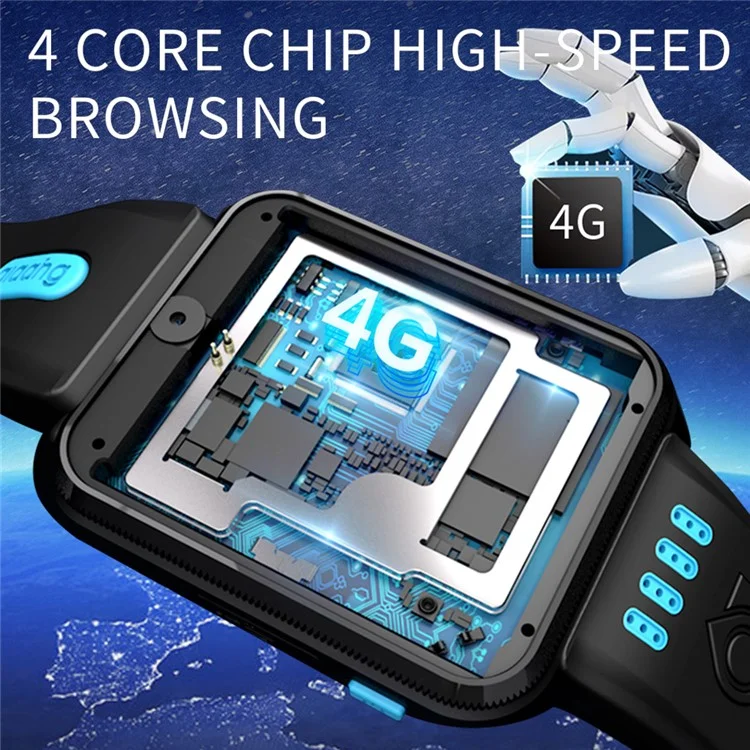 Orologio intelligente per bambini W5PRO con doppia fotocamera 2+16G, impermeabile, display IPS da 1,83 pollici, 4G - Nero / Blu