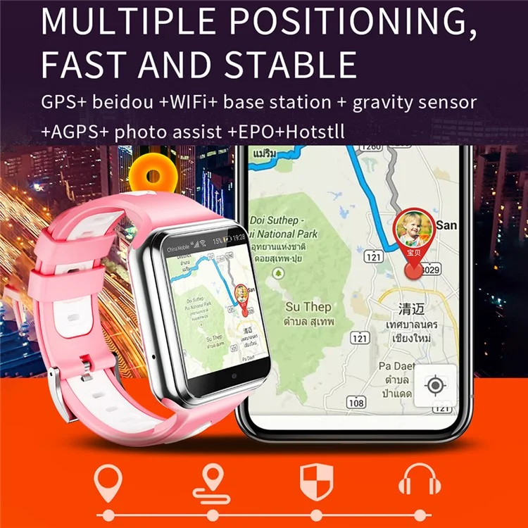 Reloj inteligente para niños W5PRO con cámara dual 2+16G, resistente al agua, pantalla IPS de 1,83 pulgadas, 4G - Naranja
