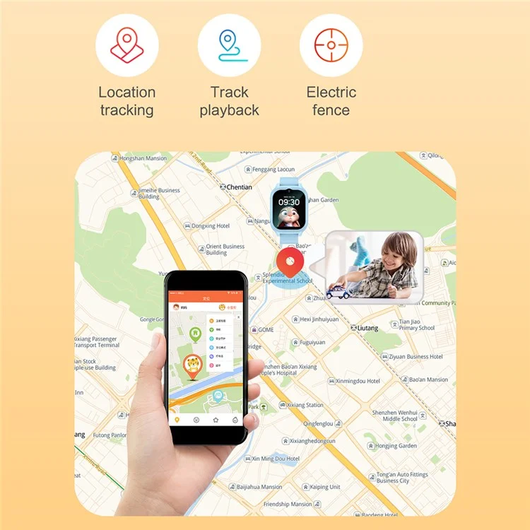 Relógio Inteligente Destacável com Tela de 1,83 polegadas K26 4G, GPS, Posicionamento, para Crianças, com Cordão + Capa de Silicone - Preto