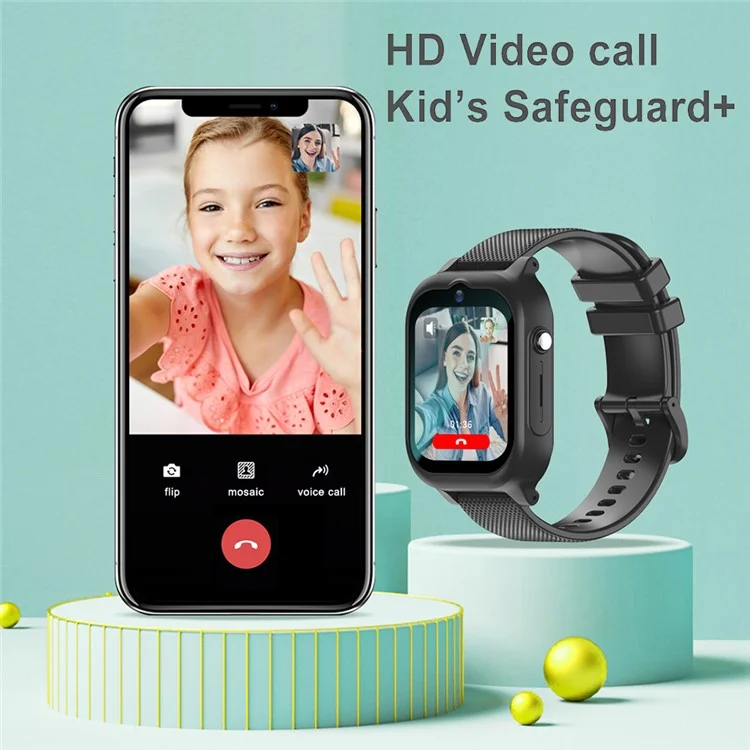 Relógio Inteligente Destacável com Tela de 1,83 polegadas K26 4G, GPS, Posicionamento, para Crianças, com Cordão + Capa de Silicone - Preto