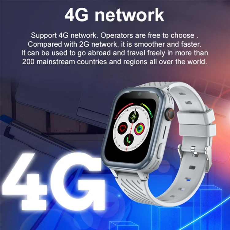 D39 儿童GPS跟踪手表视频通话1.83英寸屏幕安卓8.1儿童手机智能手表 - 银色