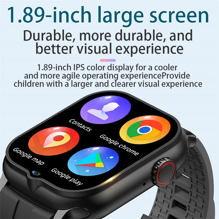 Montre connectée intelligente T9 avec écran de 1,89 pouces, SOS 4G SIM 2 Go+32 Go, pour enfants - Noir