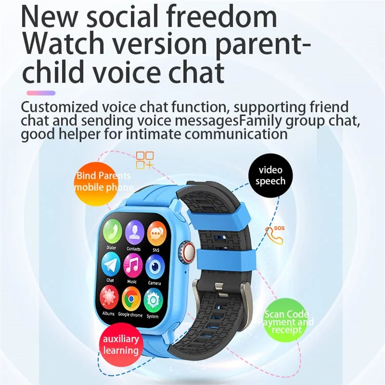 Montre connectée intelligente T9 avec écran de 1,89 pouces, SOS 4G SIM 2 Go+32 Go, pour enfants - Noir