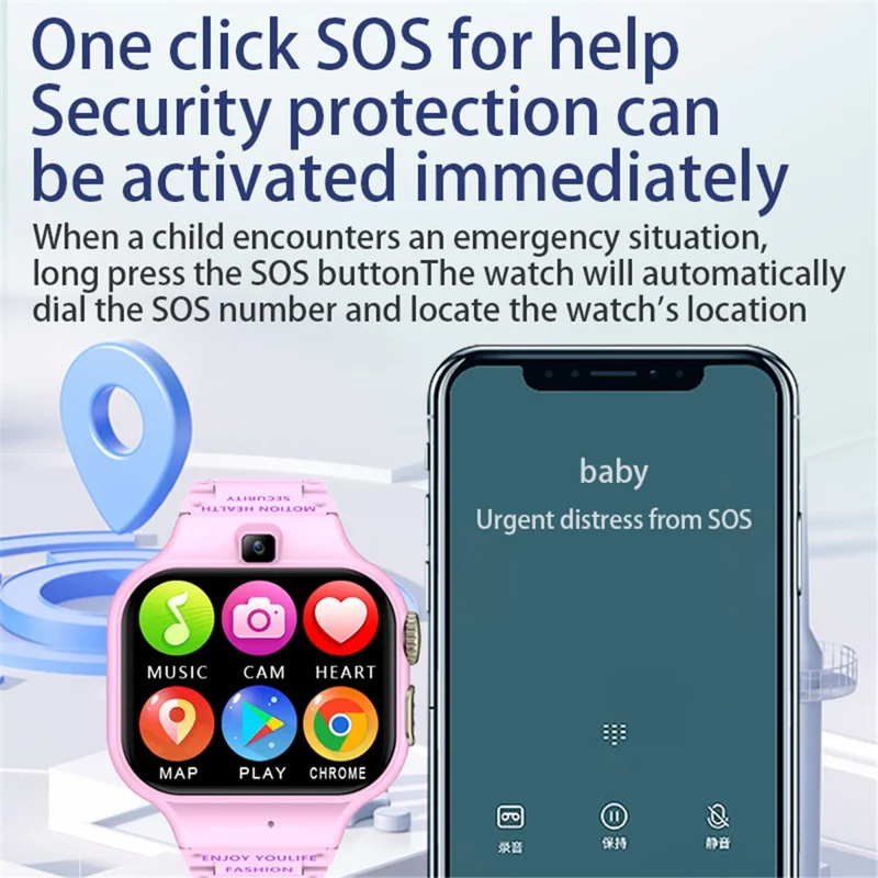 T8 1.89-Inch SOS 4G Children Smart Watch 1GB+16GB Waterproof Electric Band - Blue