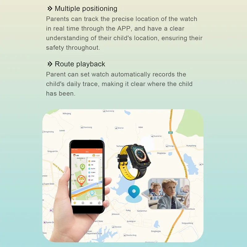 K39 4G 1.83-inch Screen Kids Smart Watch Video Calling SOS GPS Positioning Student Camera Watch - Black+Yellow