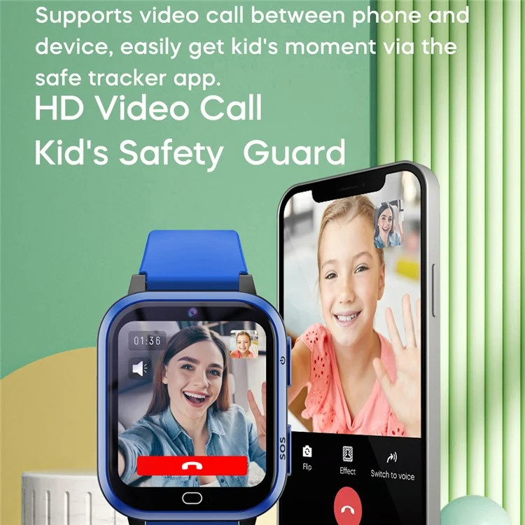 K18 HD Video Camera Voice Call Position Tracker 4G 1.69-inch Kids Smart Watch, Overseas Version - Black