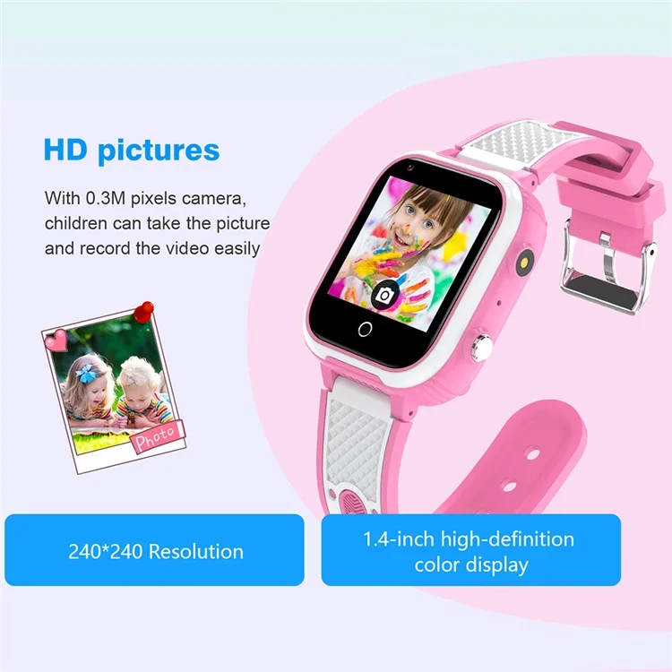 DH9S 1.4-inch Kids 4G Smart Watch Video Calling SOS GPS Positioning Camera Watch, European Version - Pink