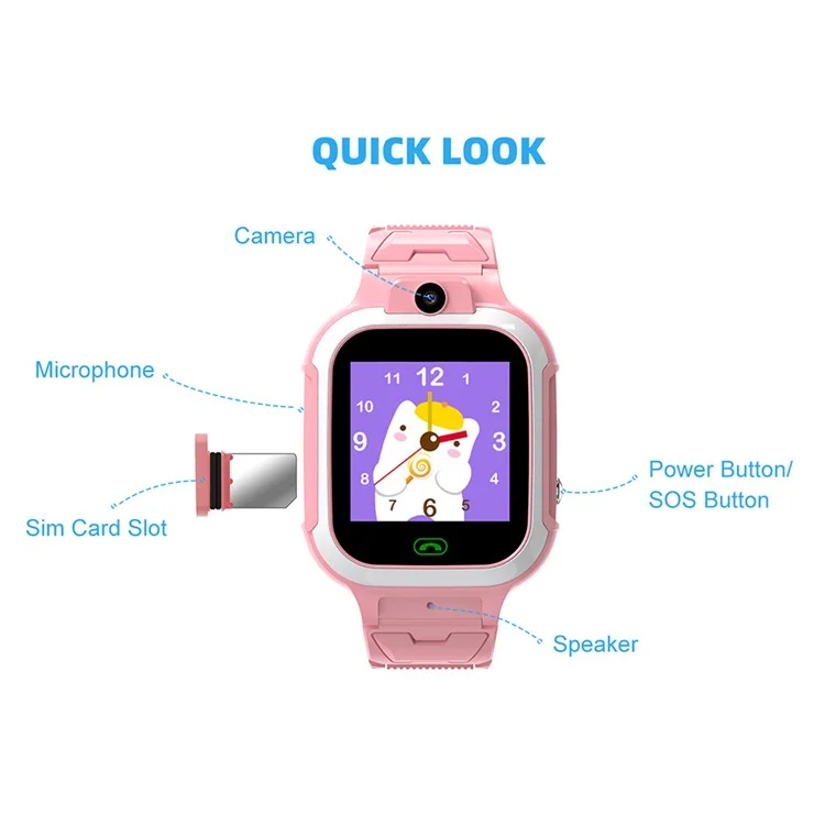 DH15 1.4-Inch Screen Voice Call Kids Smart Bracelet SOS 4G Phone Watch for Children - Pink