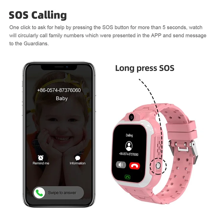 DH15 1.4-Inch Screen Voice Call Kids Smart Bracelet SOS 4G Phone Watch for Children - Pink
