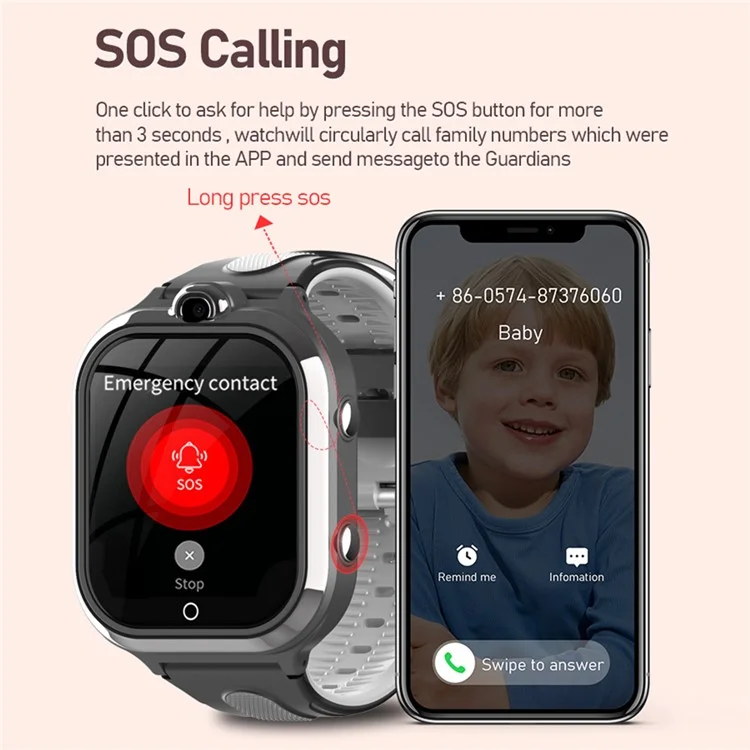 DH02 1,85-Zoll 4G-Smartwatch für Kinder 1+8G Videoanruf SOS Kinder Kamera Uhr - Schwarz