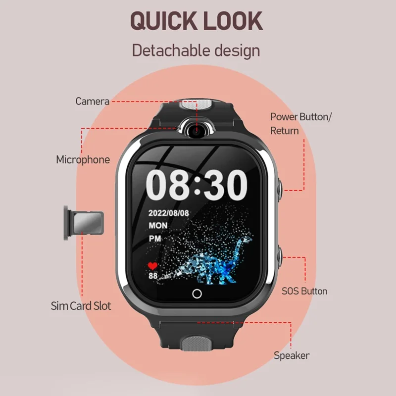 DH02 1.85-inch Kids 4G Smart Watch 1+8G Video Calling SOS Children Camera Watch - Pink