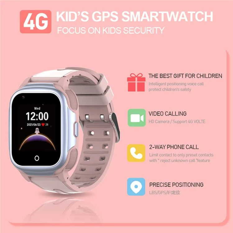 DH03 4G 1.44-inch Screen Kids Smart Watch 1+8G Safe GPS Tracker Watch with SOS Alerts - Pink
