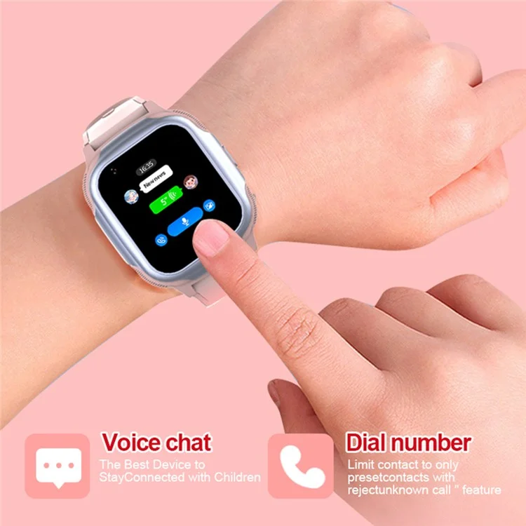 DH03 4G 1.44-inch Screen Kids Smart Watch 1+8G Safe GPS Tracker Watch with SOS Alerts - Pink